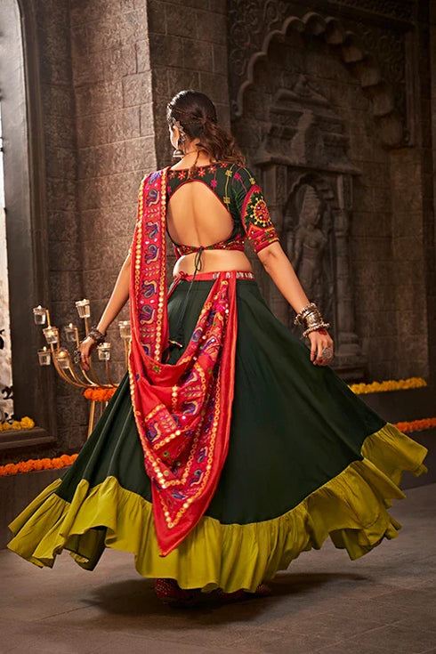 Shubhkala Green Color Embroidered Ethnic Tradtional Navratri Special Chaniya Choli